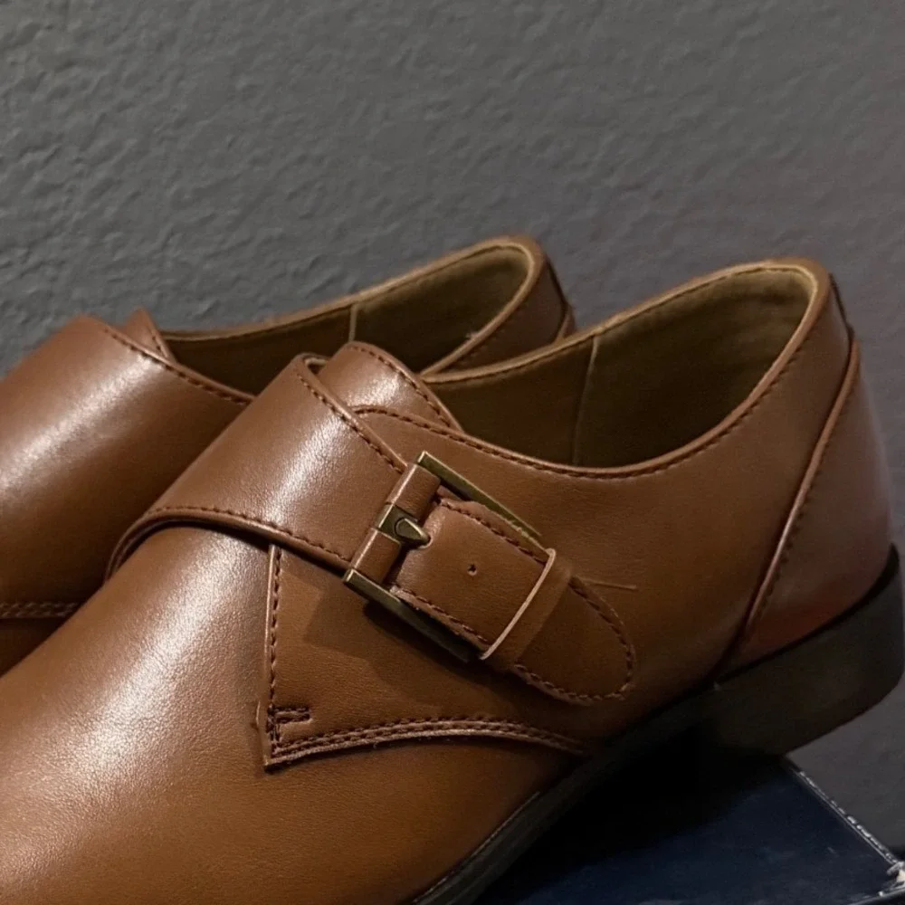 NEW Alfani Mens Elijah Single Monk Strap Shoes Brown Leather Sz 8.5M